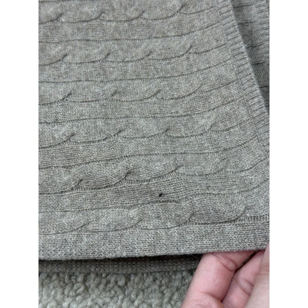 Ralph Lauren 100% Cashmere Cable Knit Blanket Throw Wrap 43x56 + Pillow Tan‎ Set
